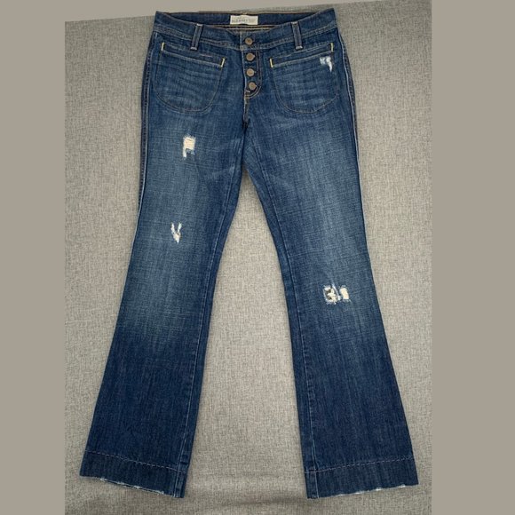 Old Navy Ultra Low Rise Slim Boot Jeans‎ 100% Cotton Size 6 Distressed Button - Picture 1 of 15